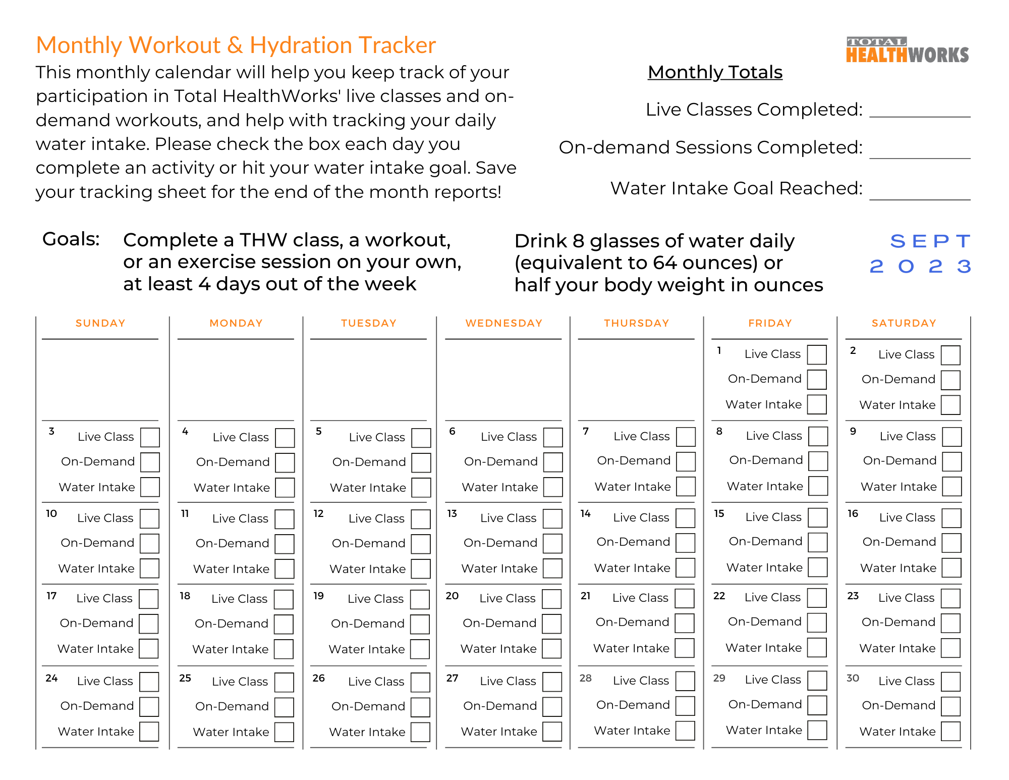 Workout tracker total healthworks